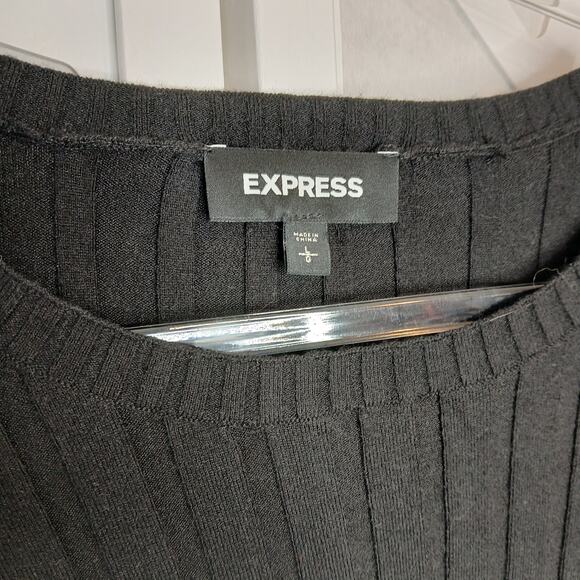 Express Black Stretch Ribbed Crop Crew Neck Sweater Womens LG Goth Academia - Picture 4 of 9